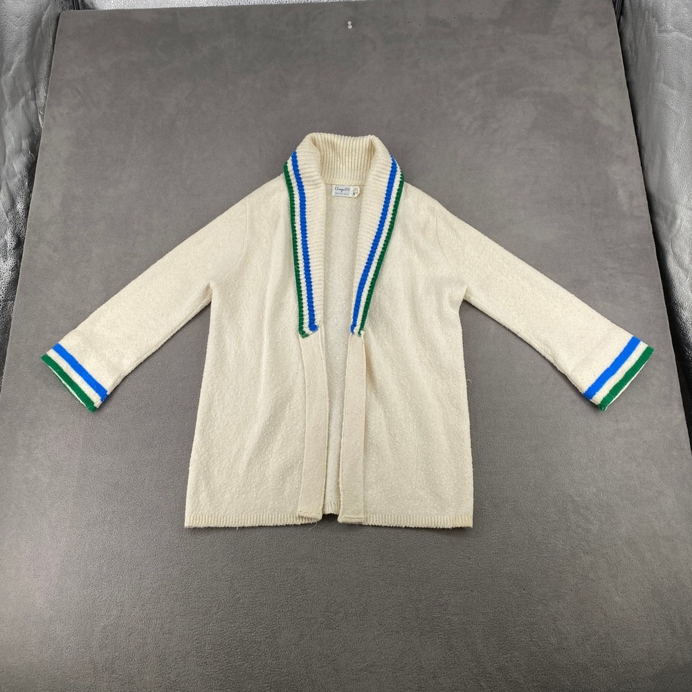 Angelli Knitting Mills Vintage Shawl Collar Striped Cardigan Sweater White Med